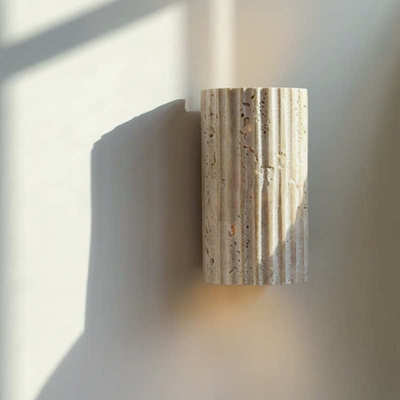 日式黄洞石侘寂风卧室床头圆柱竖纹壁灯复古简约高级感艺术过道灯