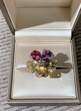 99新bvlgari/宝格丽sapphier flower系列高端彩宝镶钻戒指