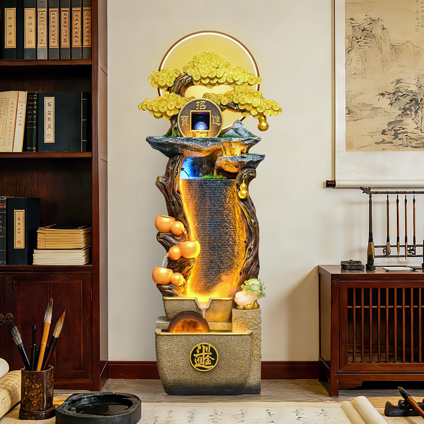 中式招财流落水环摆件循水鱼缸RAX厅地葫芦风水轮乔迁开客业礼物