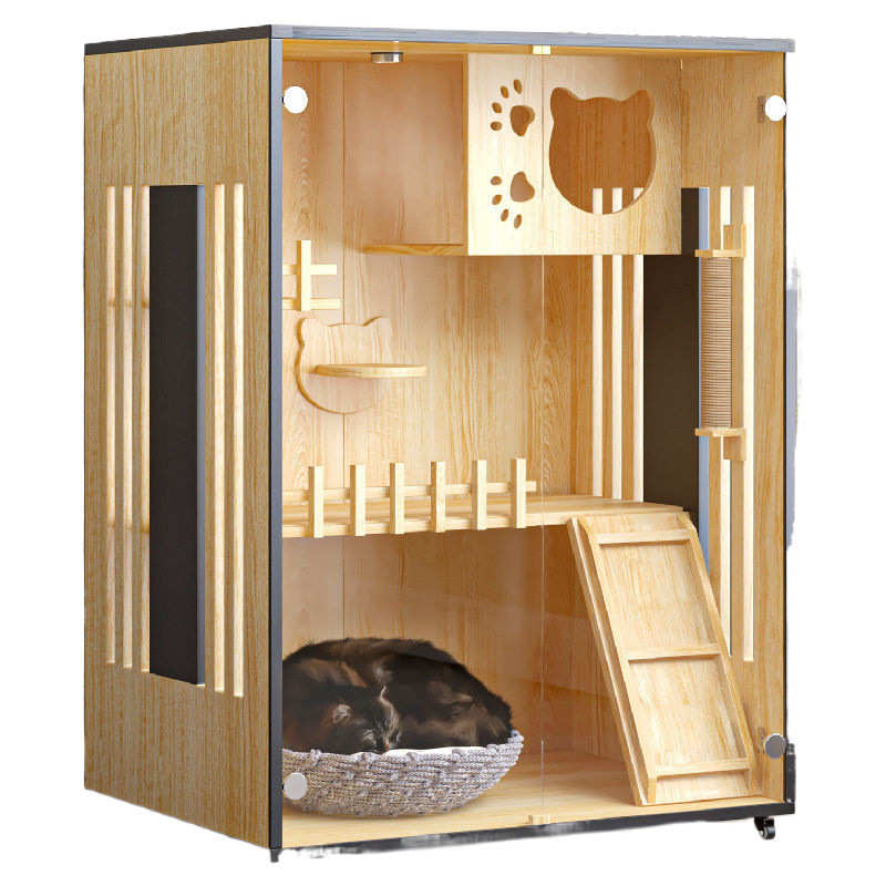 猫别墅实木笼大号豪华笼子屋家用室内猫咪房子猫窝柜批发厂家