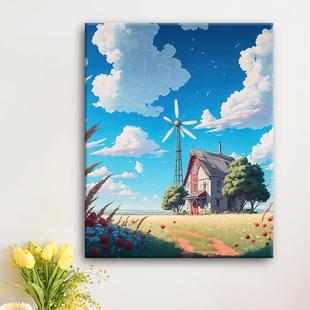 70YF田野diy数字油画手工手绘画画填色丙烯涂色油彩画填充风景装