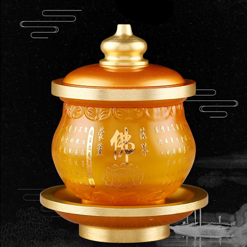 善缘堂合金仿琉璃莲花香炉供灯果盘心经花瓶供水杯家用装饰品摆件