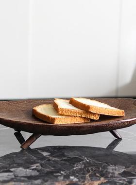 北欧实木纹号水果盘装饰新中式大GPA饰托盘样装板间店复古禅酒意