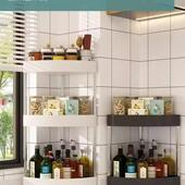 厨房台面转角置物架家用免打孔半圆墙角三角架调料瓶罐收纳储物架