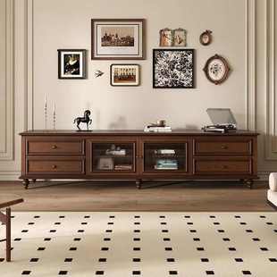高级复古美式 中古风胡桃色轻奢落地电视柜 实木电视柜25年新款