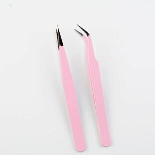 Stainless Steel Pink Straight Bend Tweezer For Eyelashes Ext