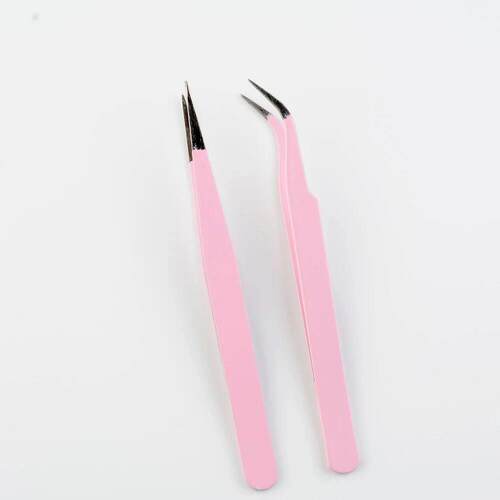 Stainless Steel Pink Straight Bend Tweezer For Eyelashes Ext