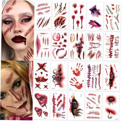 2pcs Halloween Scar Tattoo Sticker Party Face Sticker脸贴