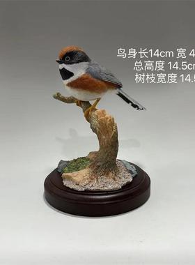 高档摆件家工艺品鸟类居装饰办室客厅公红房间树脂手绘头长尾山雀