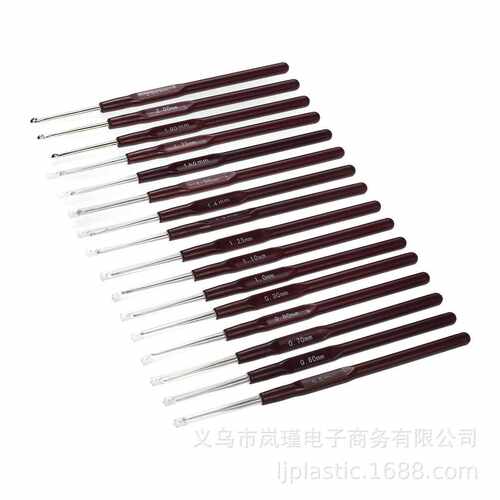 新款直销跨境塑料钩针蕾丝金属铝钩针套装16根0.5-2.5mm手工编织