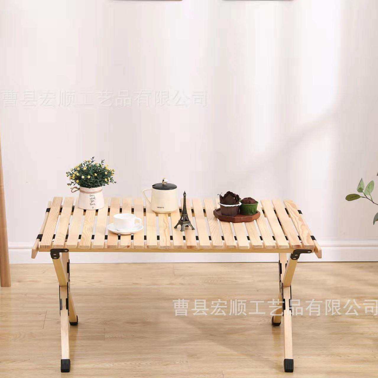 户外折叠桌摆摊烧烤折叠松木桌子简易实木野外露营便携蛋卷桌榉木
