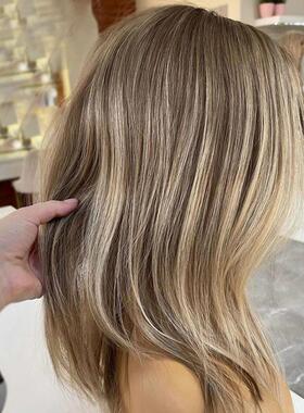Highlight Wig Human Hair Straight Colored Brown Ombre blonde