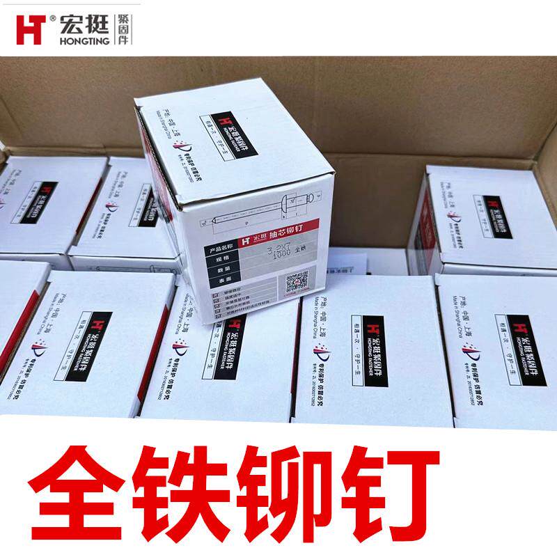 宏挺铁铆钉开口型抽芯铆钉M3.2M4M5拉铆钉平圆头铁铆钉全铁镀锌铆