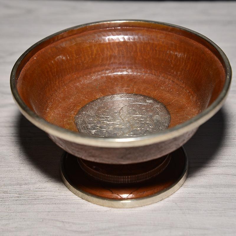 八吉祥雕花铜鎏银供护杯藏式密宗用品供护杯供奉杯摆件
