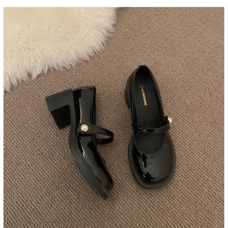 Mgg Versatile Chunky Heel British Style Retro Black Leather Shoes for Women 2026 New Shallow French Mary Jane Shoes