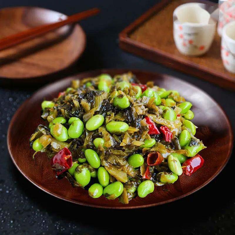 宁波特产毛豆雪菜阿婆菜特产咸菜80g*10袋装开 袋即食下饭菜