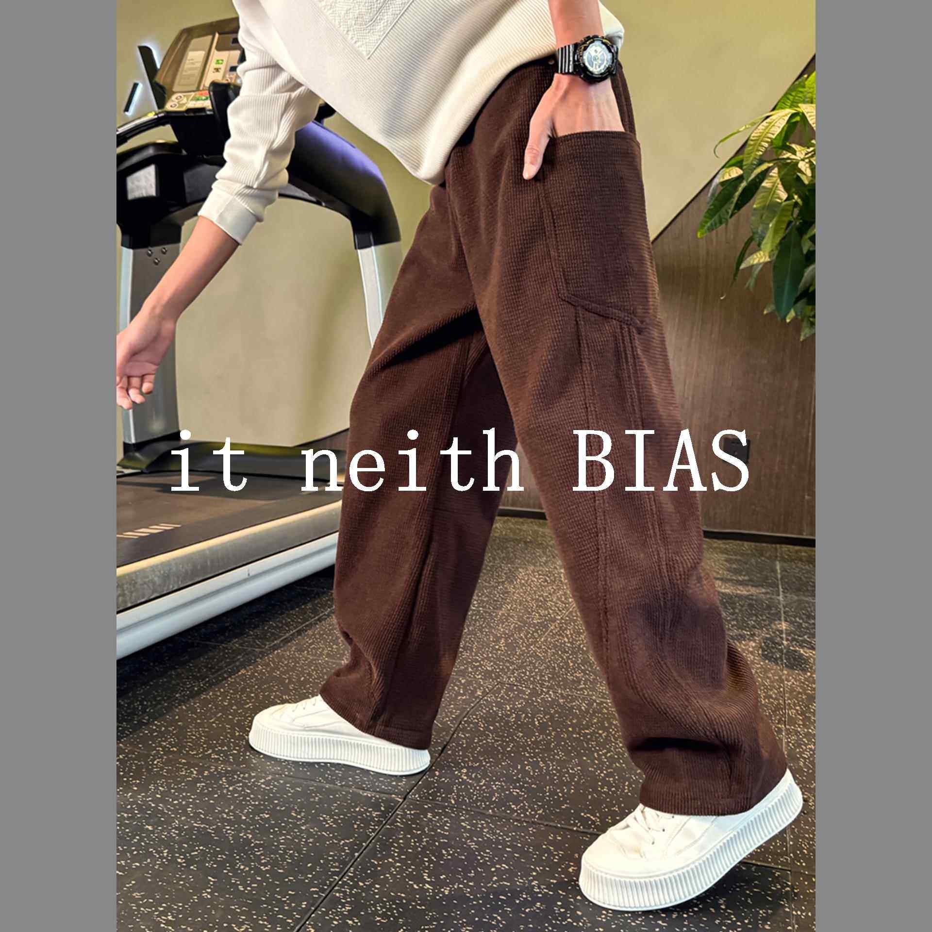 it neith BIAS灯芯绒直筒裤男潮运动裤痞帅宽松阔腿春秋休闲裤子