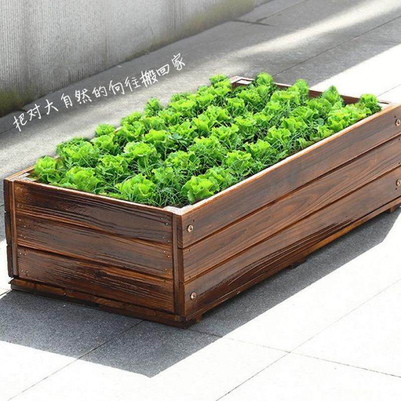 种植家庭盆院防腐木花箱户外阳台种菜碳化木花槽QX专用长方形大号