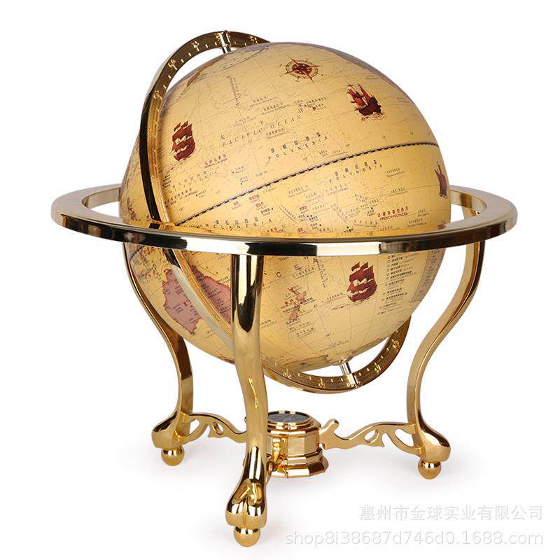 万向旋转地球仪大号立体高清三脚金色复古家居摆件带指南针