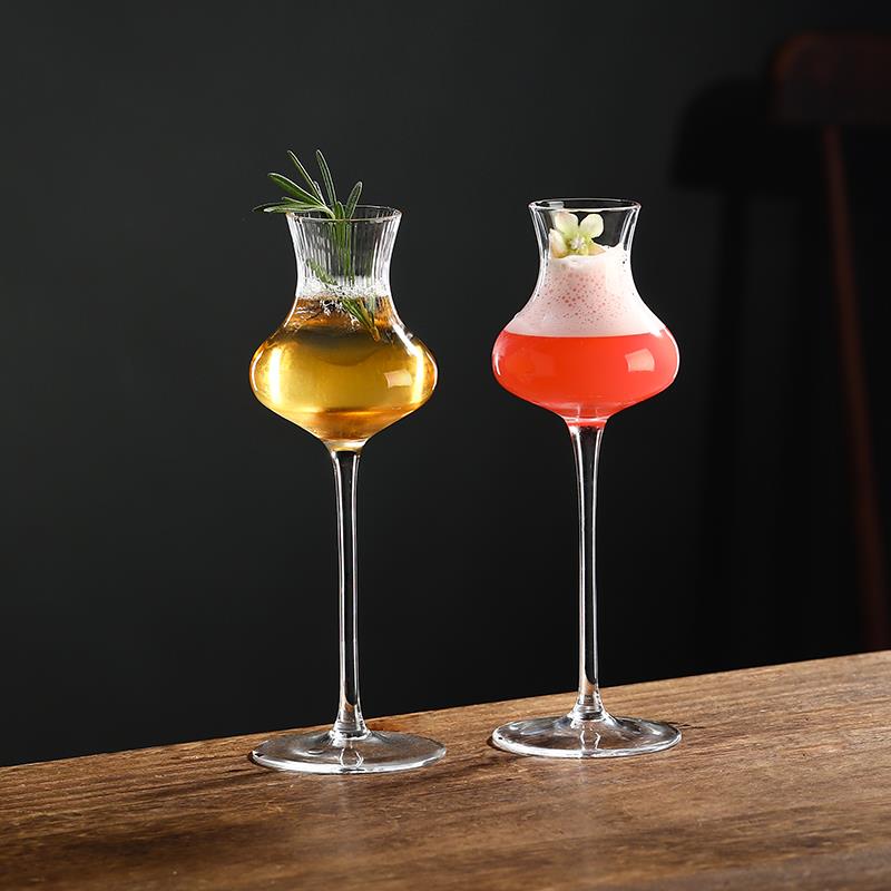 ins风复古条纹高脚杯冰美式拿铁咖啡杯创意鸡尾酒杯特调饮品杯子