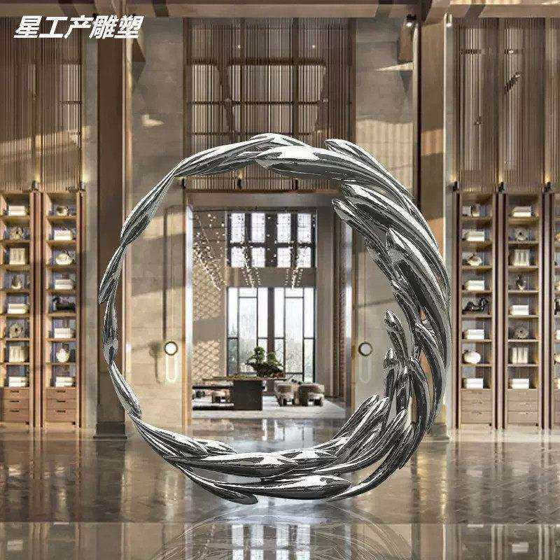 xgc09290户外型营销中心不锈组合鱼钢群雕塑酒店摆水池件售楼处大