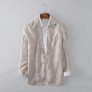 linen striped suit small jacket Men light