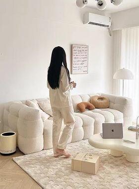 网红奶油人风棉AVF糖泰布艺迪沙发客厅卧室小户型2花025三位直排