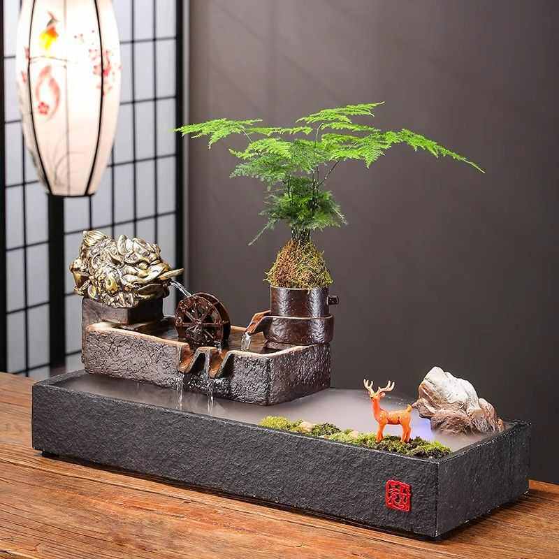 陶瓷流水鱼缸招财金蟾造景客厅茶几桌面办公室装饰乔迁开业送礼品 - 妙梦可儿的小店出品