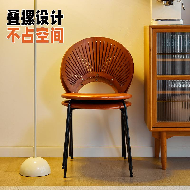 法式实木椅贝壳椅家用加餐桌厚KXA简椅约实木椅子轻奢休闲中古J*