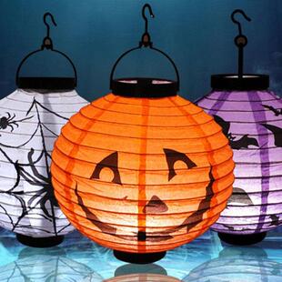 圣诞节鬼屋装饰南瓜鬼脸蜘蛛蝙蝠骷髅场地布置道具LED发光纸灯笼