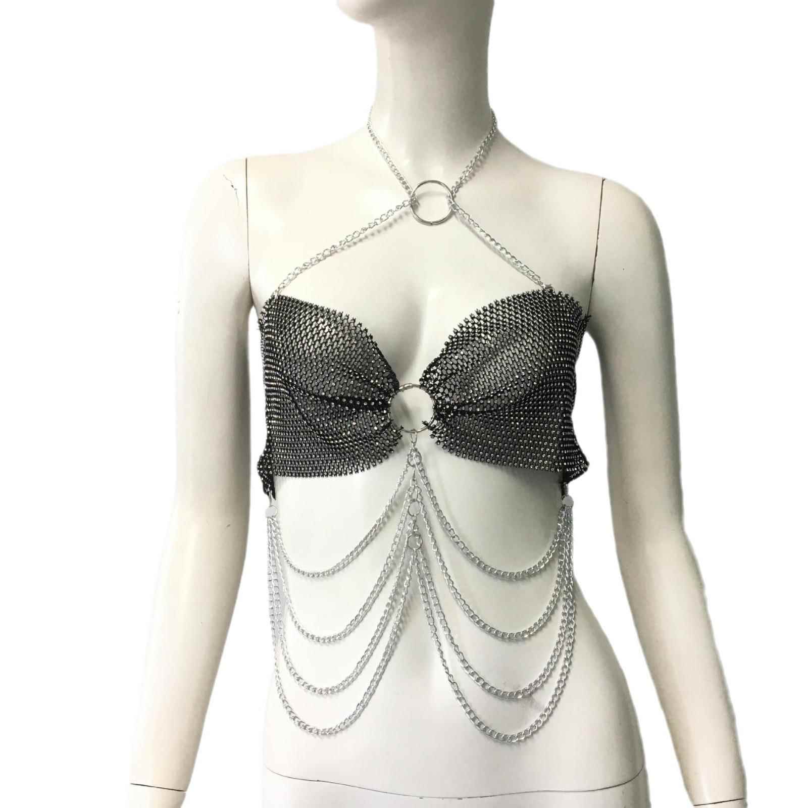 Sexy Hot Girl Suspender Fishnet Rhinestone Elastic Halter
