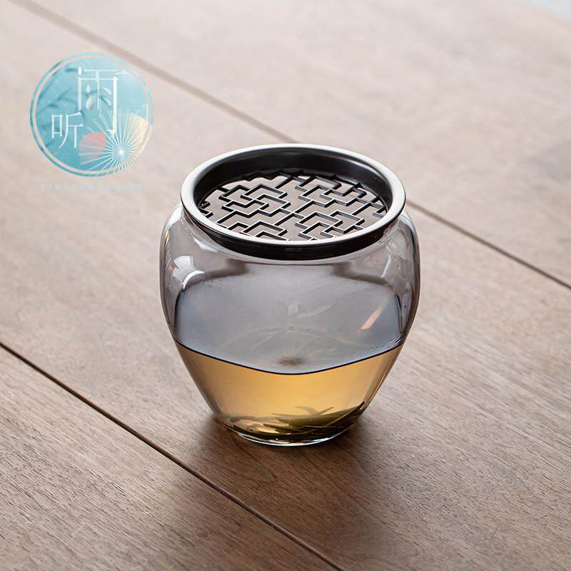 彩色玻璃小建水茶渣缸家用茶洗带盖过滤茶渣桶水孟水洗茶