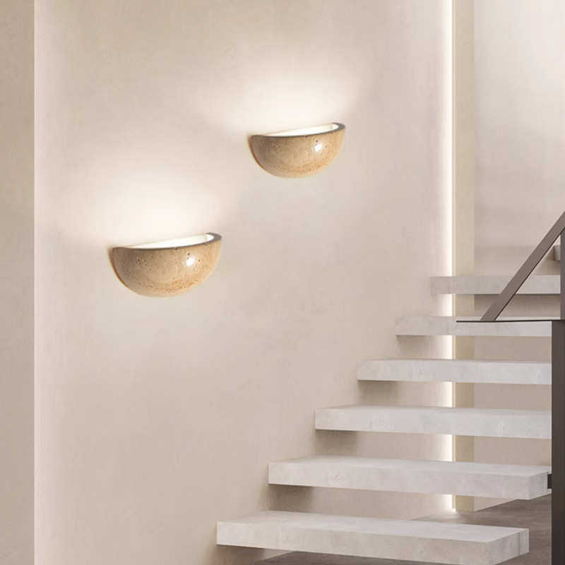 壁灯复古侘寂风黄洞石卧室床头灯北欧半圆走廊背景墙楼梯黑色洞石,家装灯饰光源,壁灯,淘宝优惠券,粉丝福利购,淘宝优惠卷