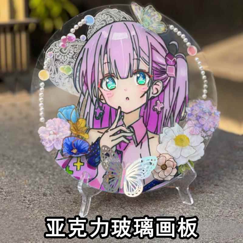 儿童创意美术手工diy亚克力透明圆形玻璃画板丙烯马克笔装饰绘画图片
