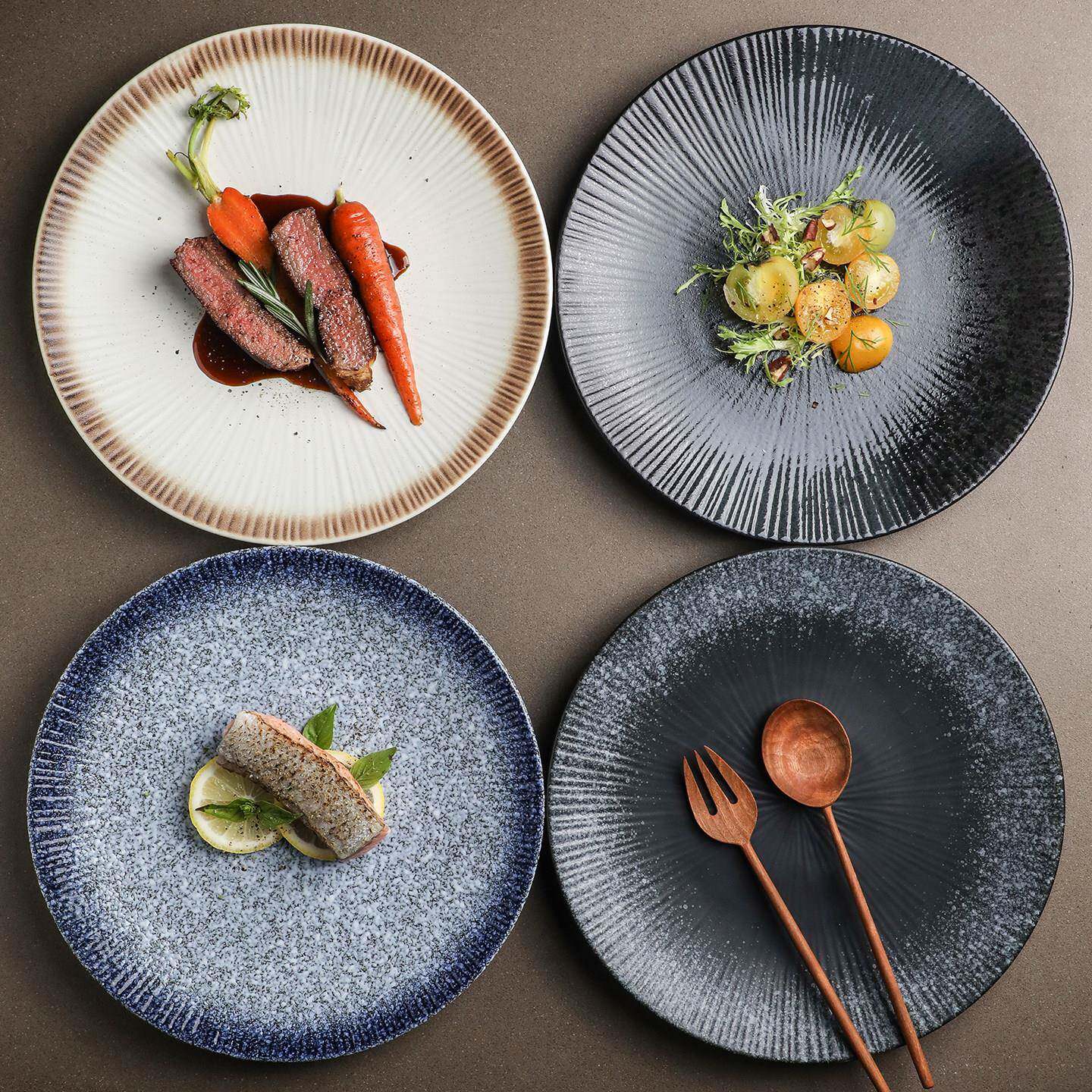 商用日式牛排盘复古釉下彩陶瓷盘子西餐餐盘义大利面盘酒店餐具专