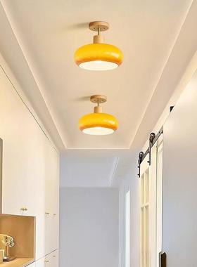 中古vintge过道阳灯复璃古玻a柿子玄关灯日式原木台84775衣帽间吸