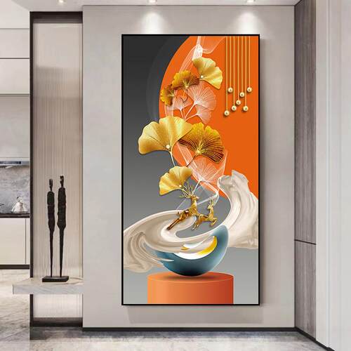 新款直销玄关装饰画现代简约入户客厅走廊壁画轻奢风过道竖版大气