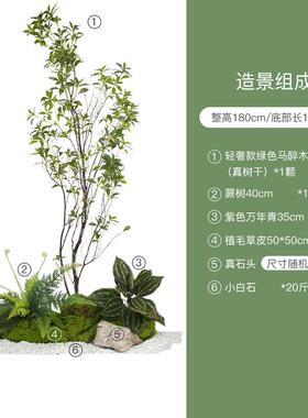 新款楼森空间梯下造景角落南物天竹装饰真仿花假花绿植植景观软装