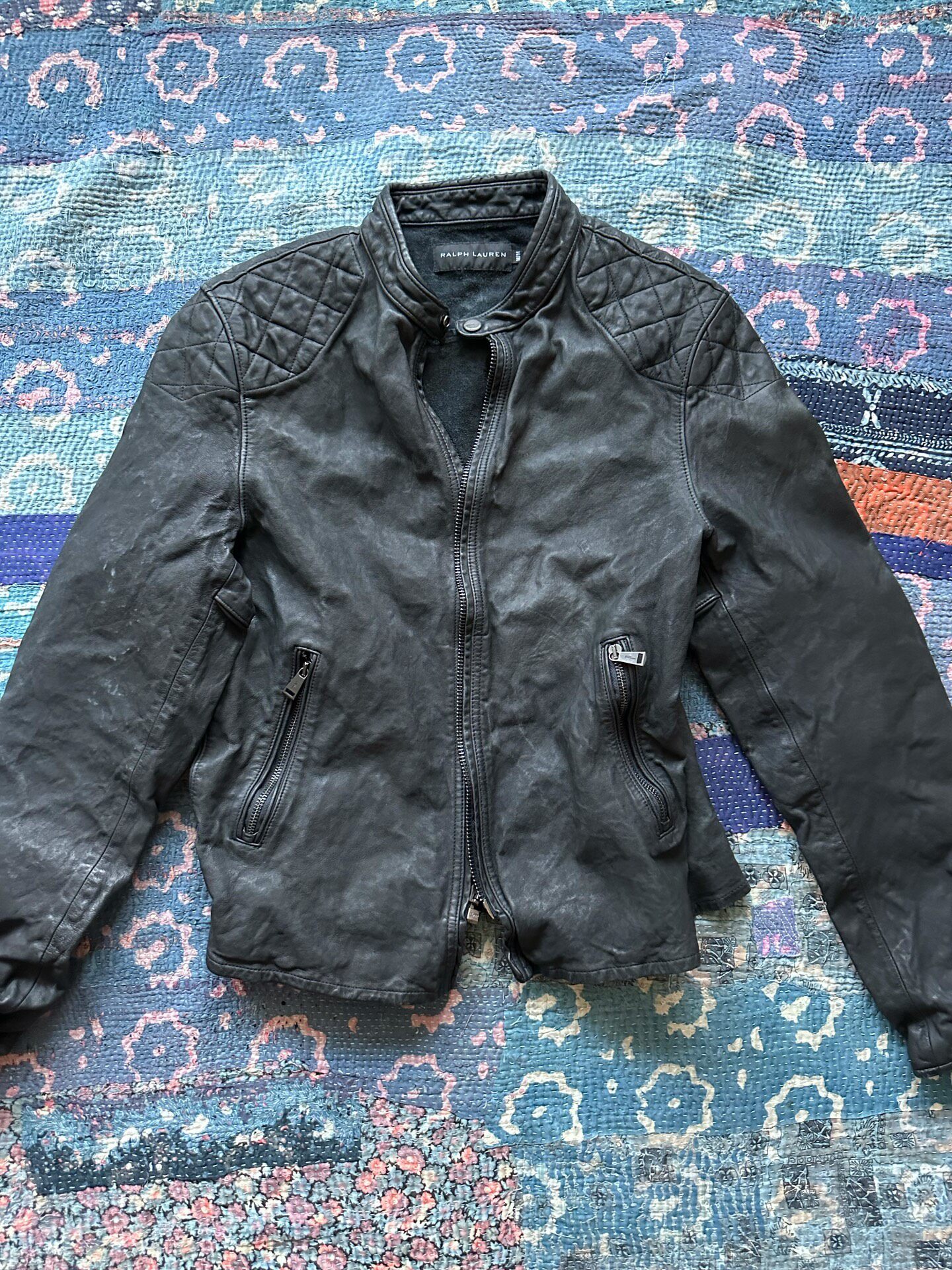 Ralph Lauren Black Label Distressed Leather Moto Jacket