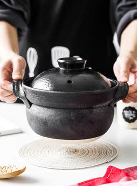 出口日本土锅双层盖子米饭锅煲汤砂锅 二合 一人食孕妇砂锅很耐用
