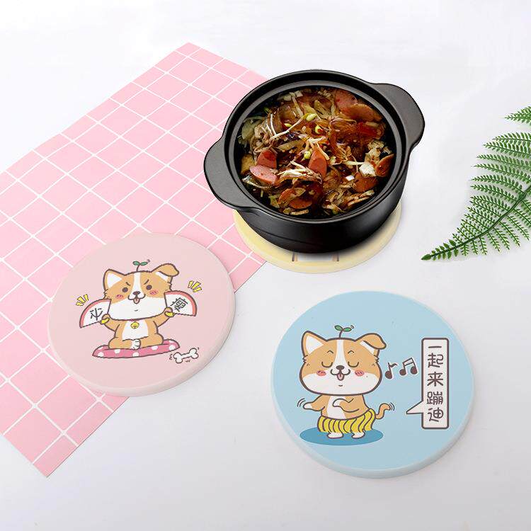 新款直销餐桌垫硅藻泥吸水垫隔热垫碗垫防潮防霉可爱柯基天然硅藻