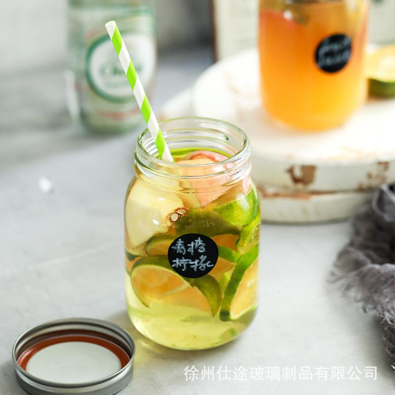 现代简约透明玻璃方圆500ml带盖分体盖套装饮料果汁咖啡瓶