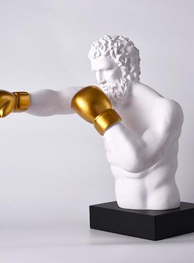 现代简约白色树脂人物摆件样板房售楼部拳击手酒店大堂台面装饰品