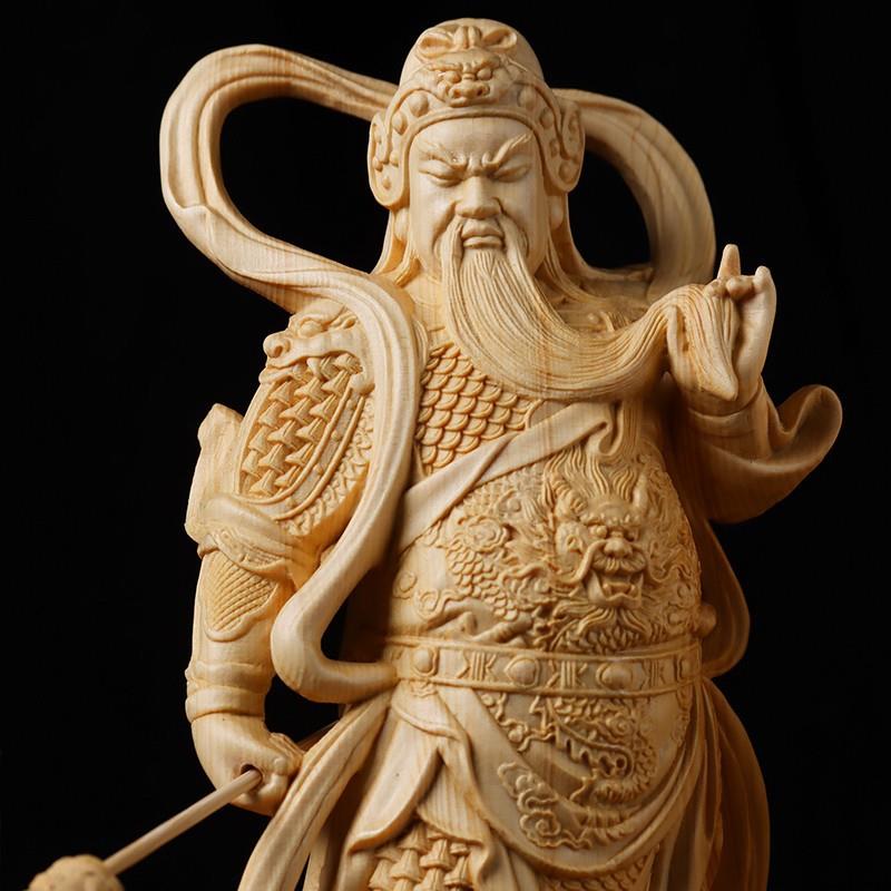 关公珈蓝韦陀尊者左右护法神像摆件桧木雕刻家居装饰品开业工艺品