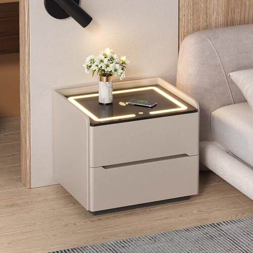 智能床头柜简约现代2025新款轻奢高级感家用实木主卧室收纳床边柜