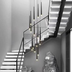 梯吊灯现668代简约轻奢楼复楼别墅旋lo式 ft客厅挑高网转红楼梯间