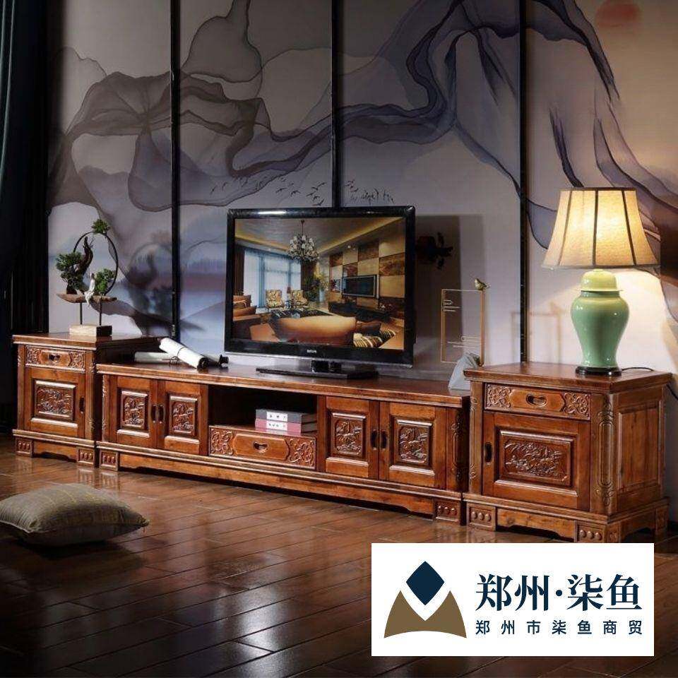 香樟木电视柜实木电视柜 客厅组合影视柜中式伸缩地柜