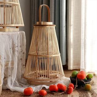 中式装饰式烛台风灯酒店竹编藤编挂餐厅烛台灯笼落地创意宿民摆件