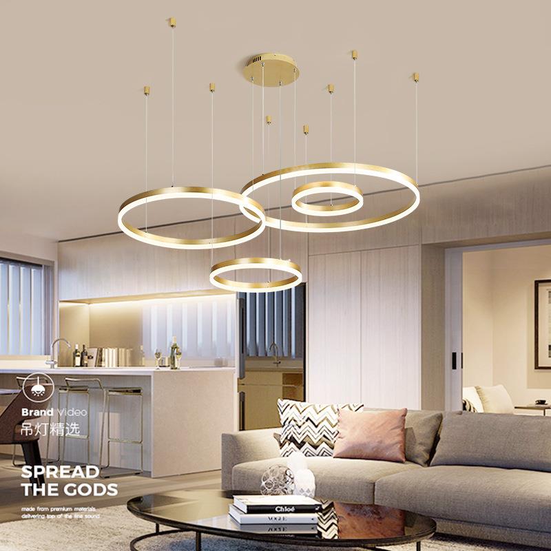 客厅灯 简约后现代创意个性圆环餐厅灯LED复式楼造型灯具 led吊灯