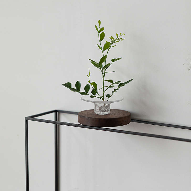 日式简约侘寂风茶具茶杯收纳展示架铁艺黑胡桃木置物架花器